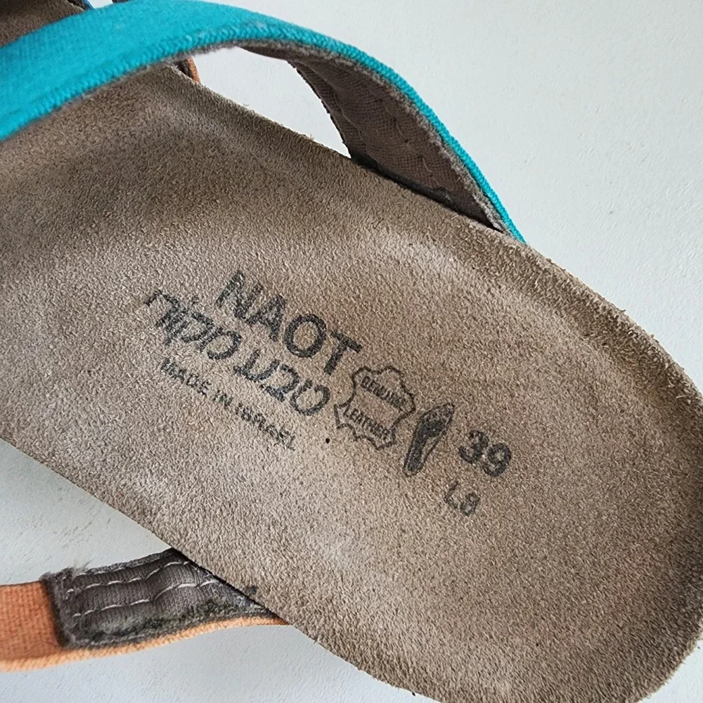 Naot Roxanna Strappy Cork Wedge Sandals Blue Teal Peach Size 39 / W 8-8.5